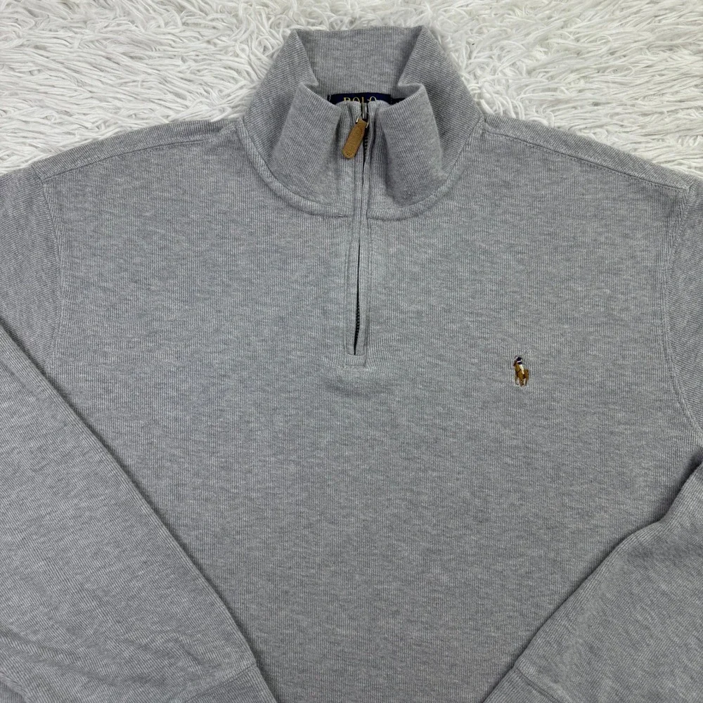 Polo Ralph Lauren Sweater Mens Extra Large Gray Estate Rib 100% Cotton Knit XL
